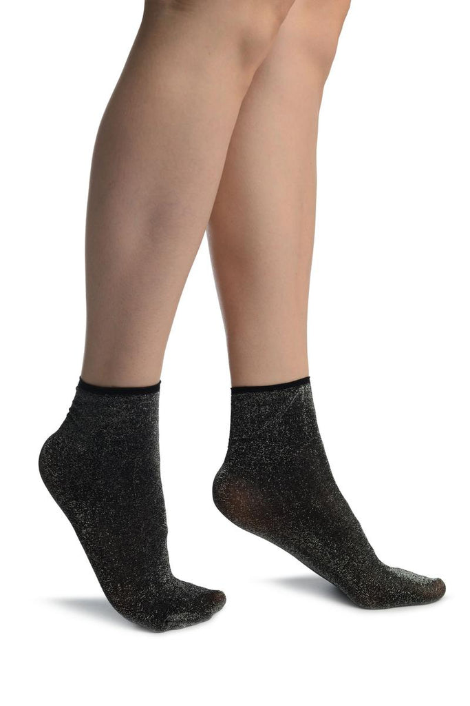 liss kiss Black With Lurex And Plain Top Ankle High Socks - Socks