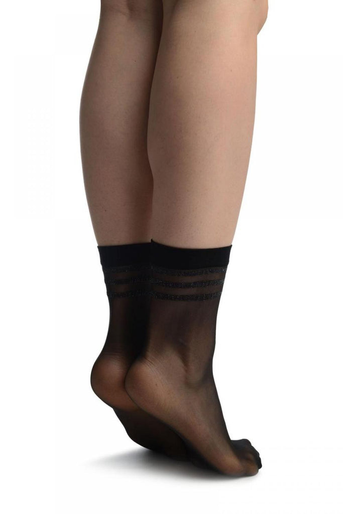 Liss Kiss Black With Lurex Striped Top Ankle High Socks - Socks