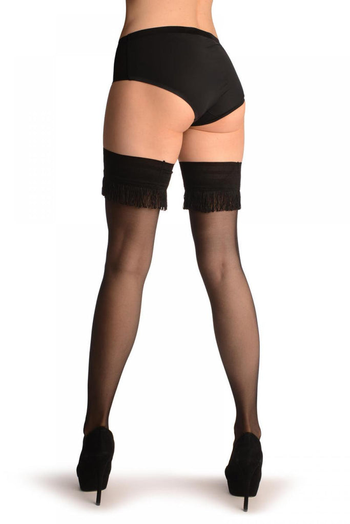 Liss Kiss Black With Luxurious Black Fringe Silicone Garter - Hold Ups