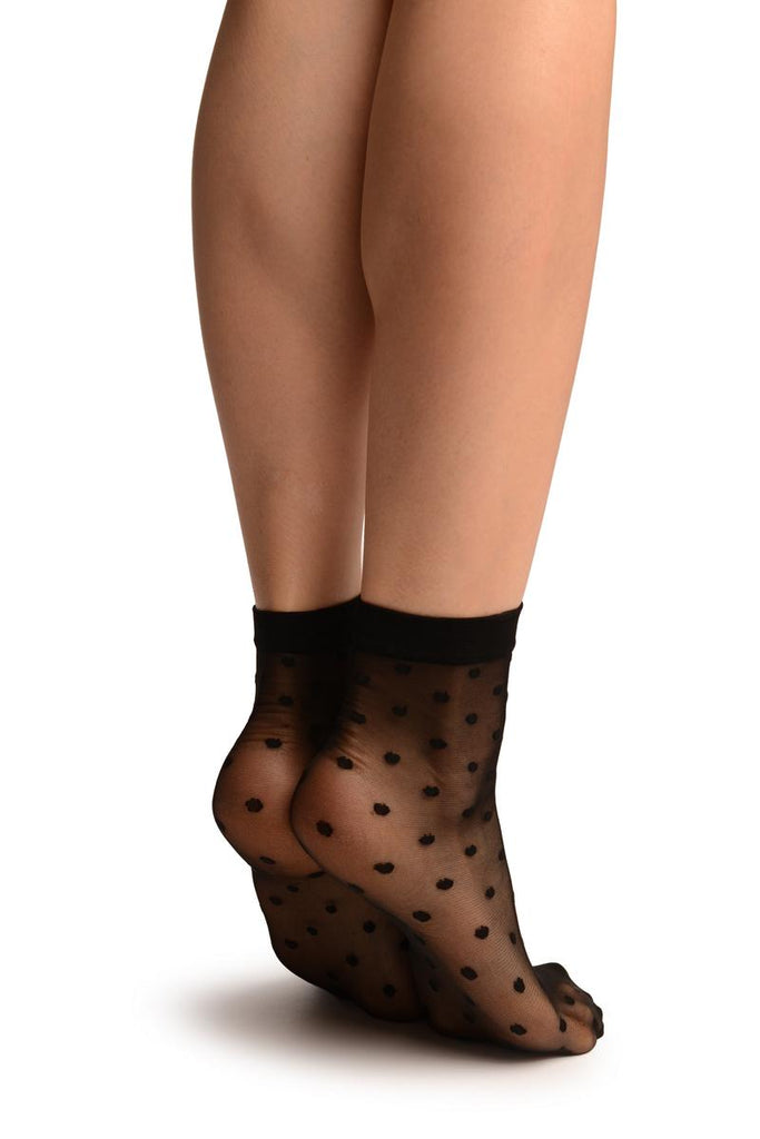 Liss Kiss Black With Medium Black Polka Dots Ankle High Socks - Socks