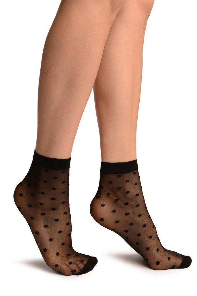 liss kiss Black With Medium Black Polka Dots Ankle High Socks - Socks
