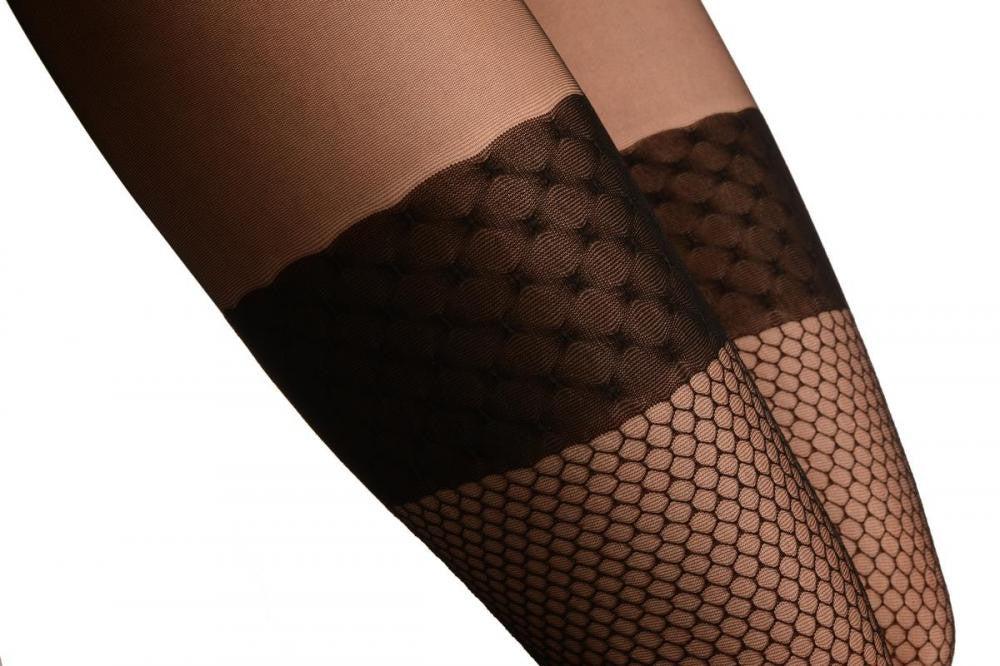 Liss Kiss Black With Mesh Seamed Faux Stockings - Tights