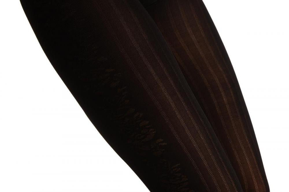 Liss Kiss Black With Mesh Stripes & Floral Side Seam - Tights