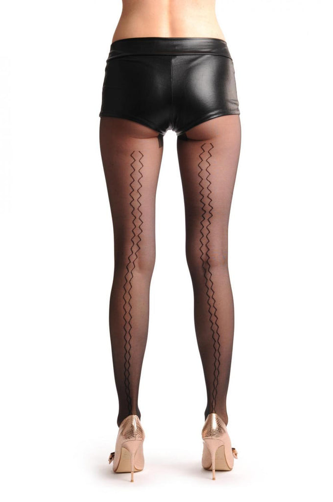 Liss Kiss Black With Mirrored Double Zig Zag Back Seam - Tights