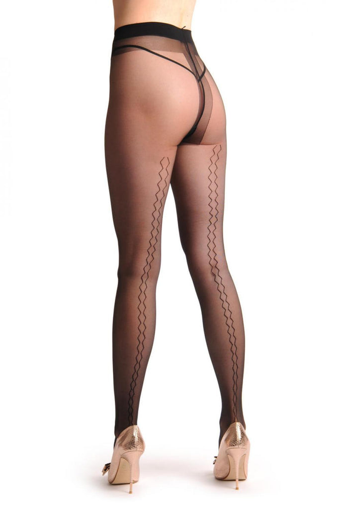 liss kiss Black With Mirrored Double Zig Zag Back Seam - Tights