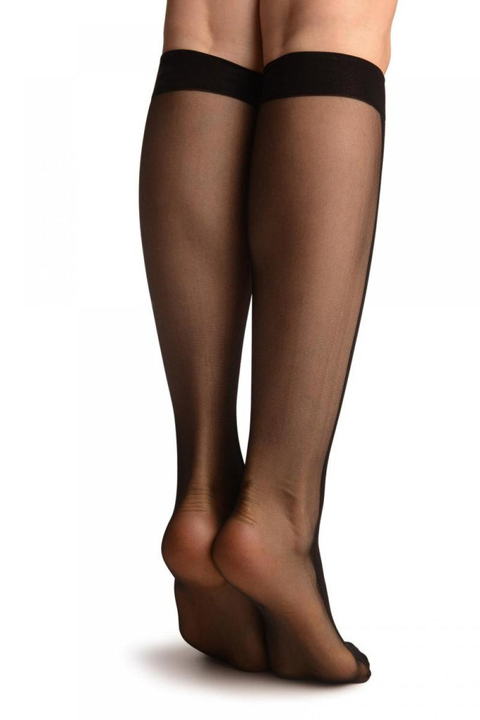 Liss Kiss Black With Non Transparent Floral Seam Knee High Socks - Socks