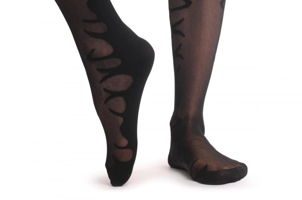 Liss Kiss Black With Opaque Fire Flame From The Back - Tights