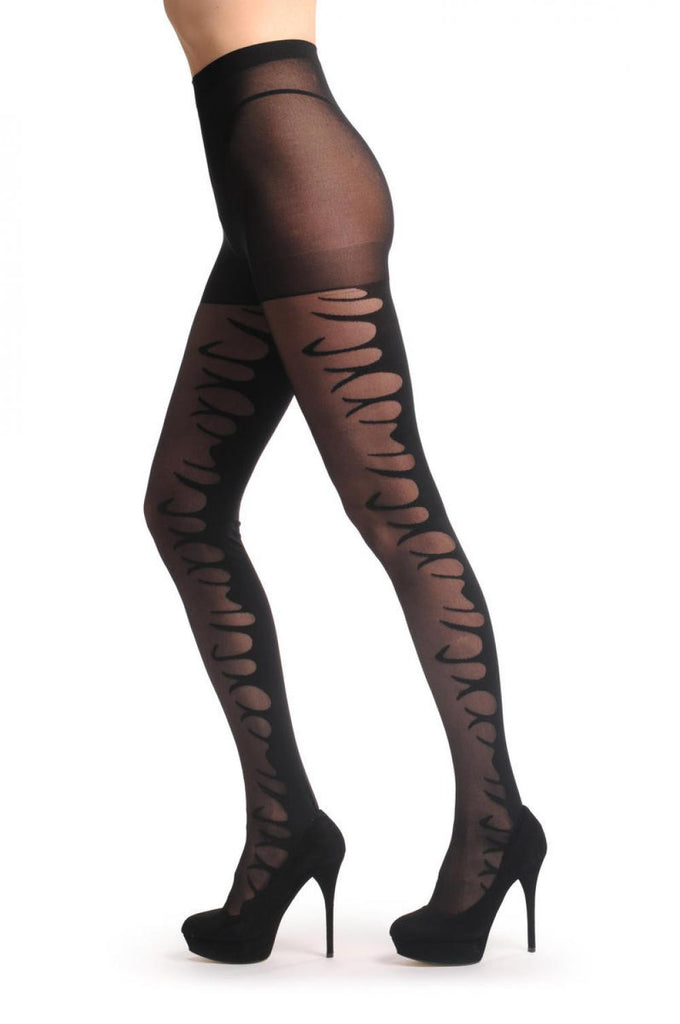 liss kiss Black With Opaque Fire Flame From The Back - Tights