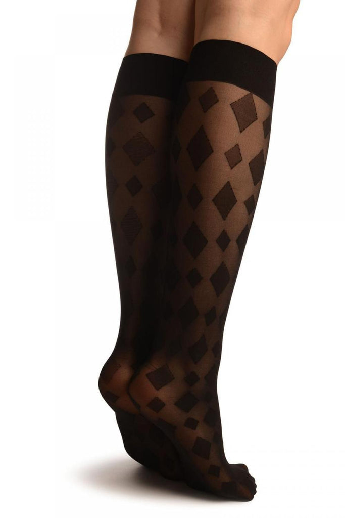Liss Kiss Black With Opaque Rhombs Socks Knee High - Socks