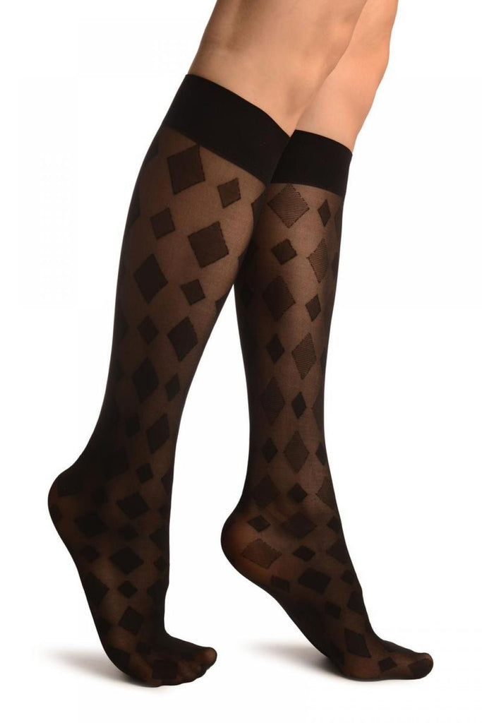 liss kiss Black With Opaque Rhombs Socks Knee High - Socks