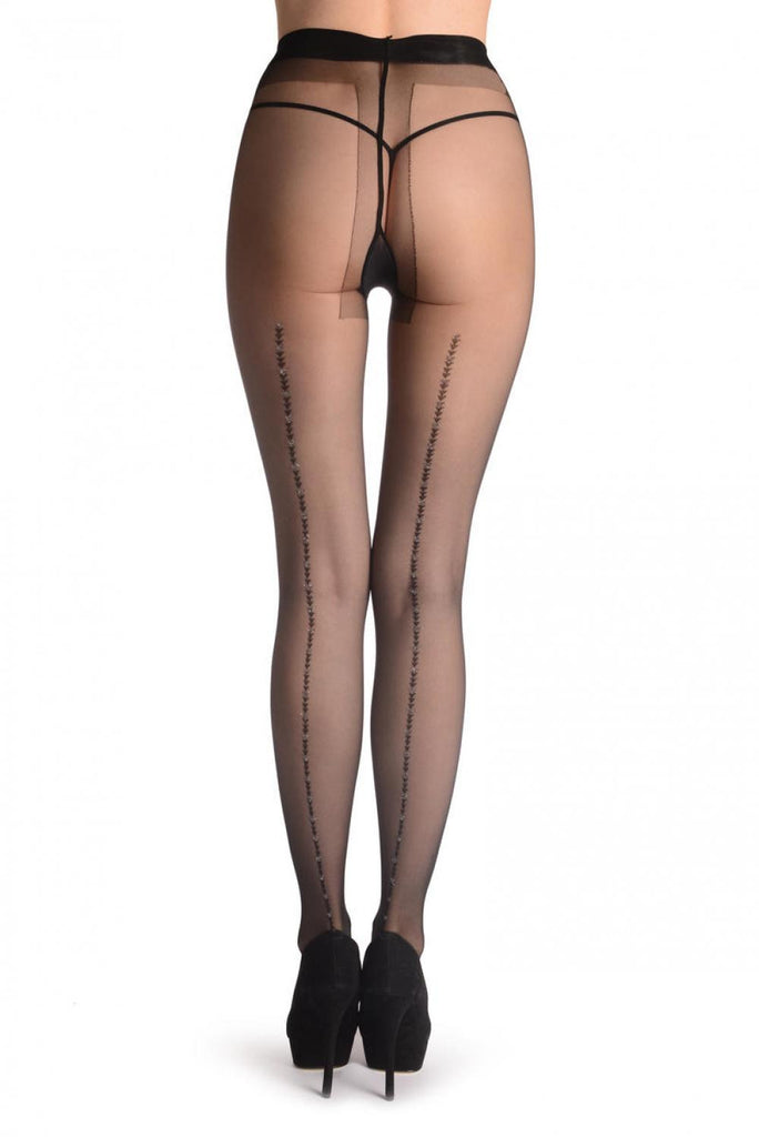Liss Kiss Black With Opaque & Silver Lurex Triangles Back Seam - Tights