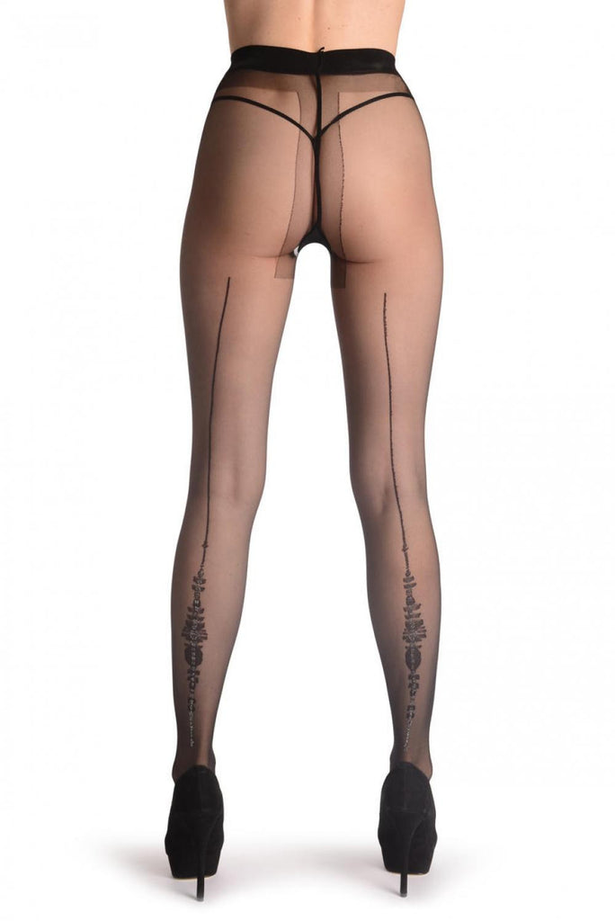 Liss Kiss Black With Opaque & Silver Lurex Vintage Element Back Seam - Tights
