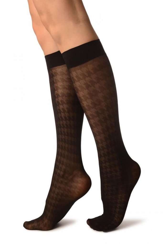 Liss Kiss Black With Opaque & Transparent Dogtooth Socks Knee High - Socks