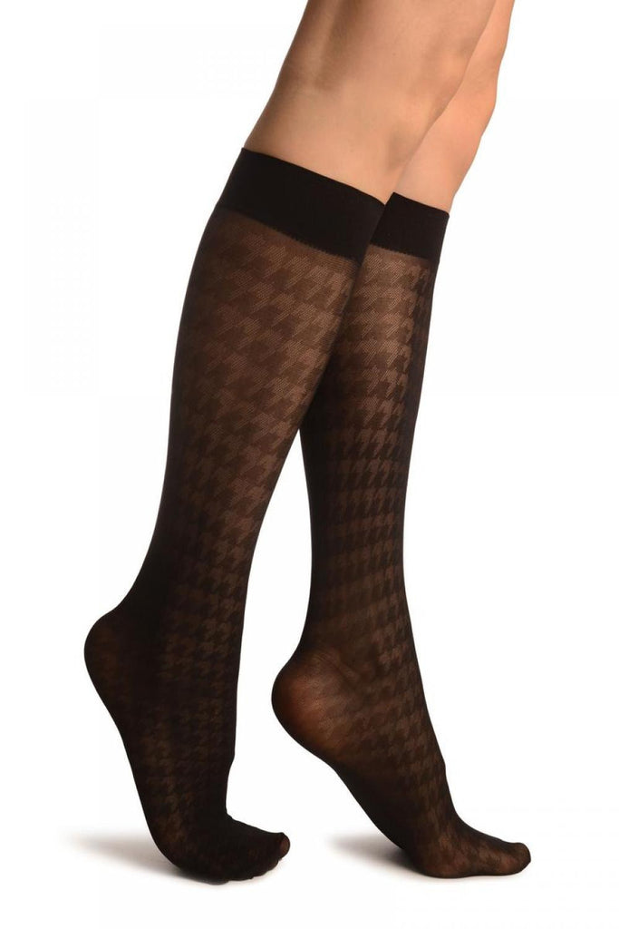 liss kiss Black With Opaque & Transparent Dogtooth Socks Knee High - Socks