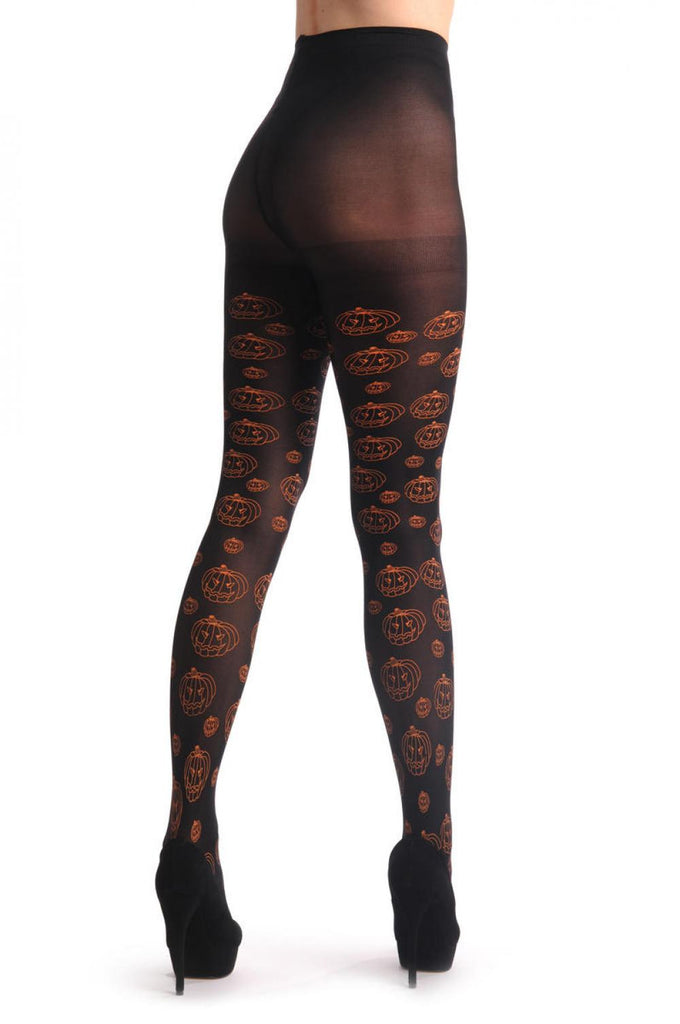 Liss Kiss Black With Orange Halloween Pumpkins - Tights