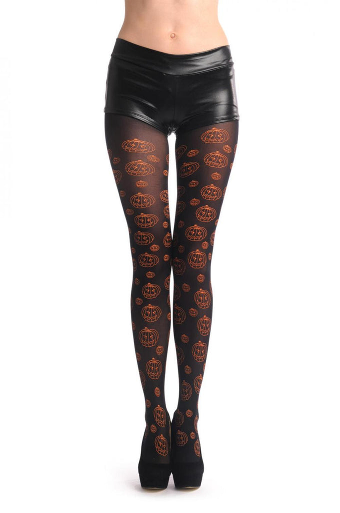 liss kiss Black With Orange Halloween Pumpkins - Tights