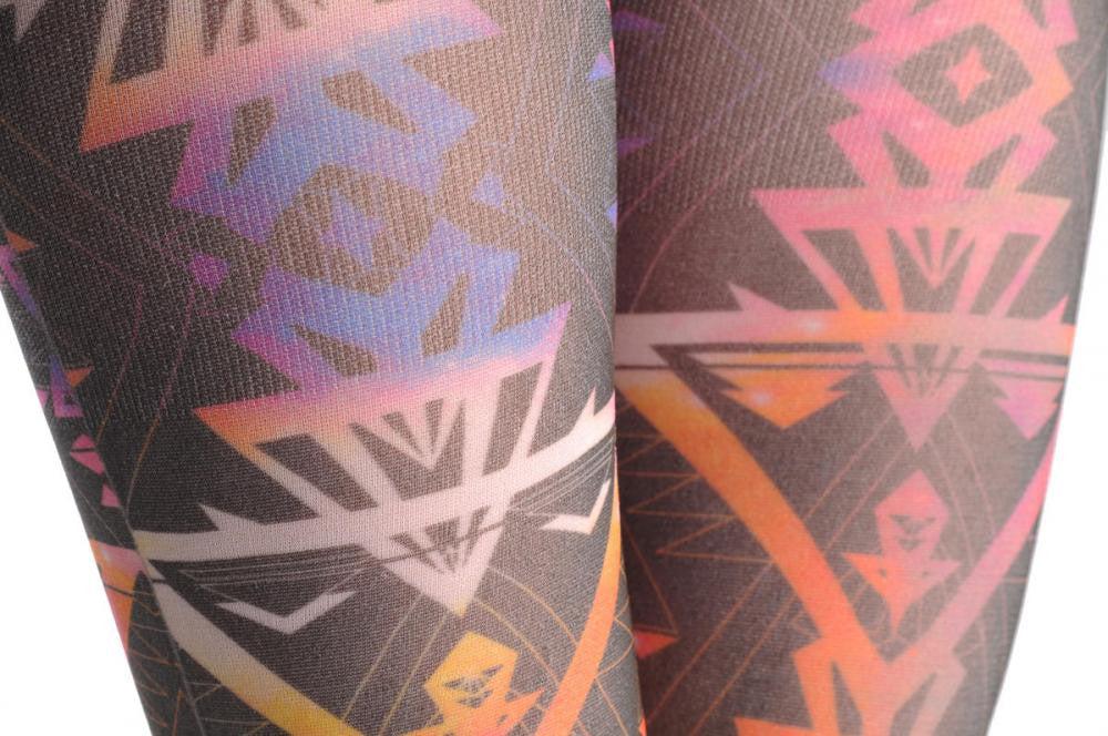 Liss Kiss Black With Orange & Red Actek Prints - Tights