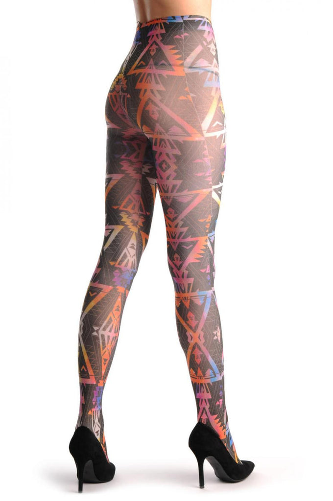 Liss Kiss Black With Orange & Red Actek Prints - Tights