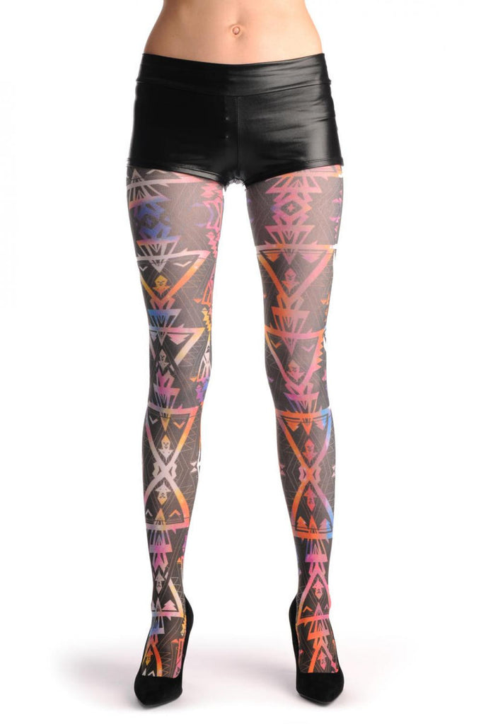 liss kiss Black With Orange & Red Actek Prints - Tights