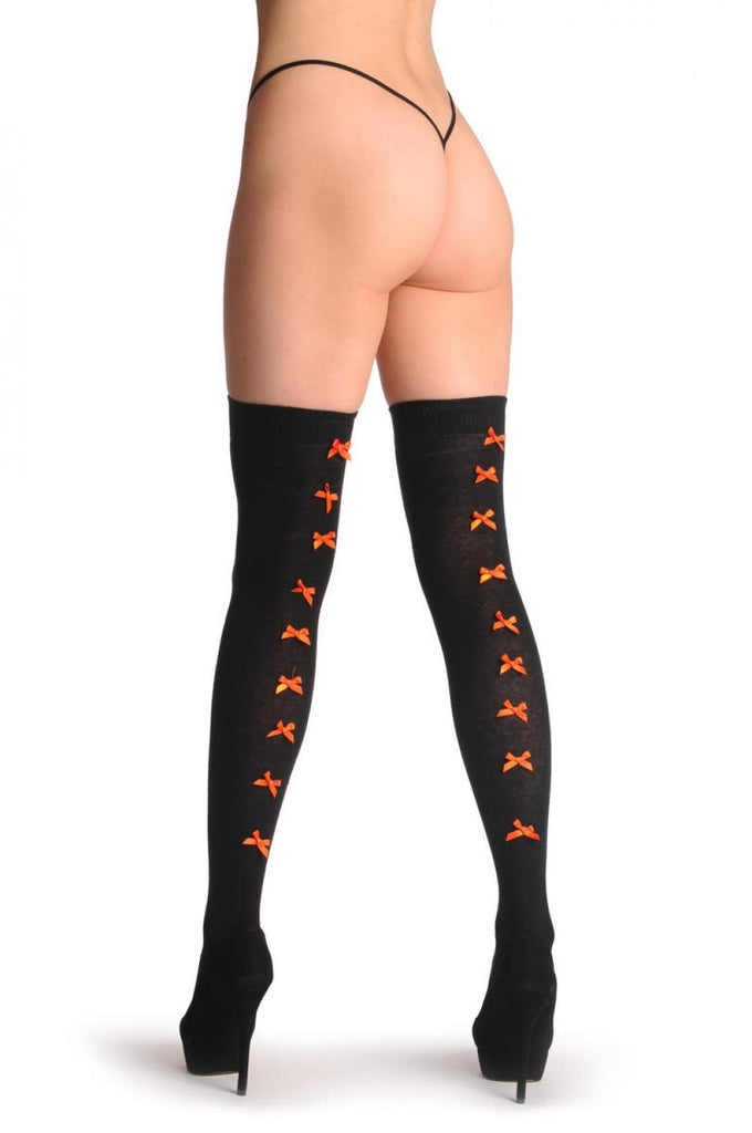Liss Kiss Black With Orange Satin Bows At The Back - Over The Knee Socks