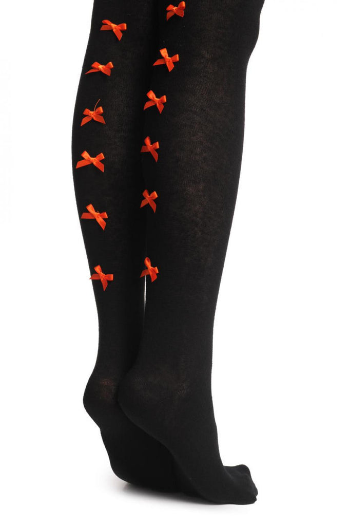 Liss Kiss Black With Orange Satin Bows At The Back - Over The Knee Socks