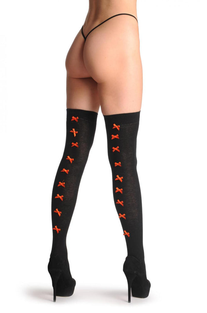 liss kiss Black With Orange Satin Bows At The Back - Over The Knee Socks