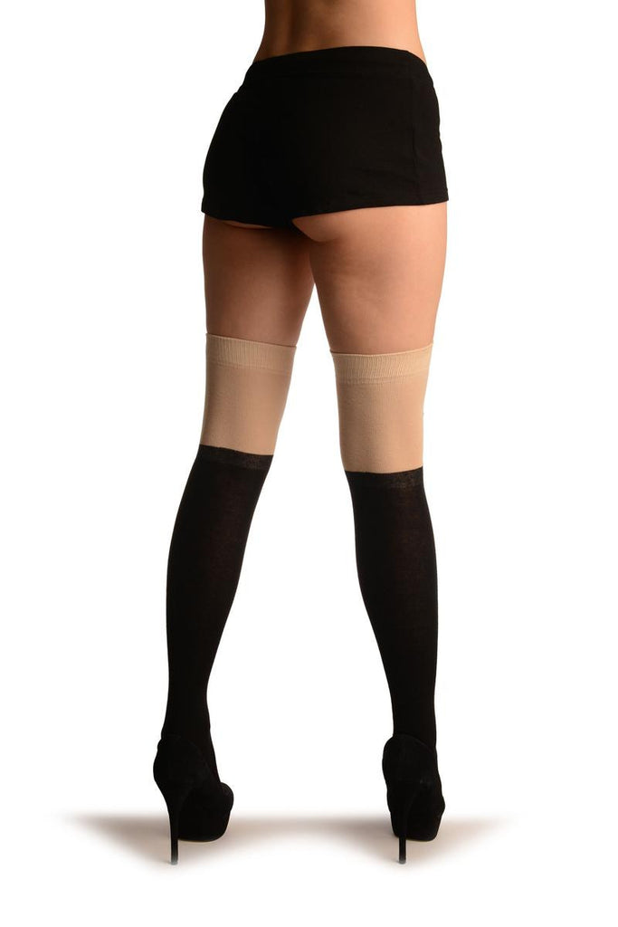 Liss Kiss Black With Panda On Beige - Over The Knee Socks