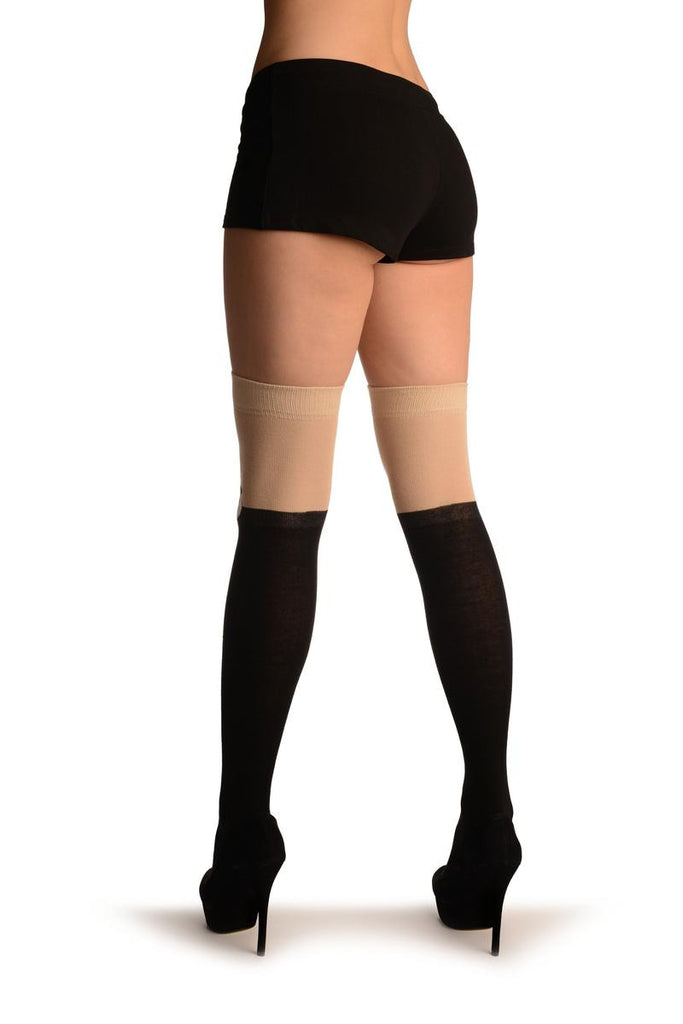 Liss Kiss Black With Panda On Beige - Over The Knee Socks
