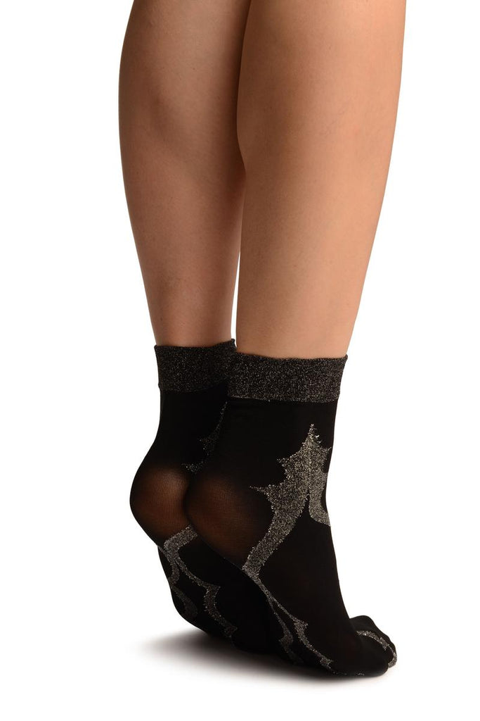 Liss Kiss Black With Persian Silver Lurex Pattern Ankle High Socks - Socks