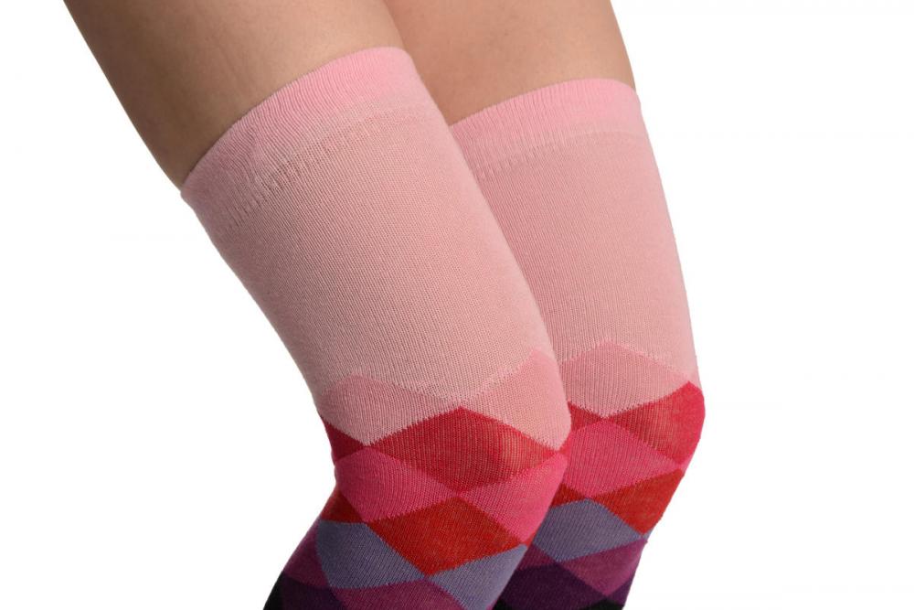 Liss Kiss Black With Pink Arlecchino Top - Over The Knee Socks