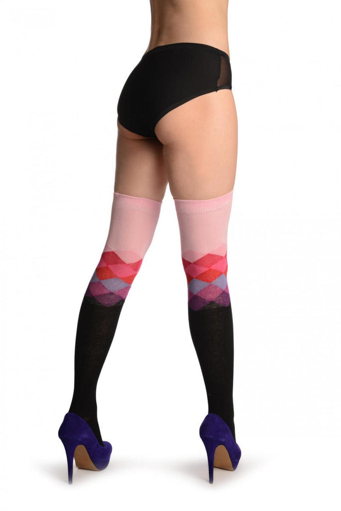 Liss Kiss Black With Pink Arlecchino Top - Over The Knee Socks