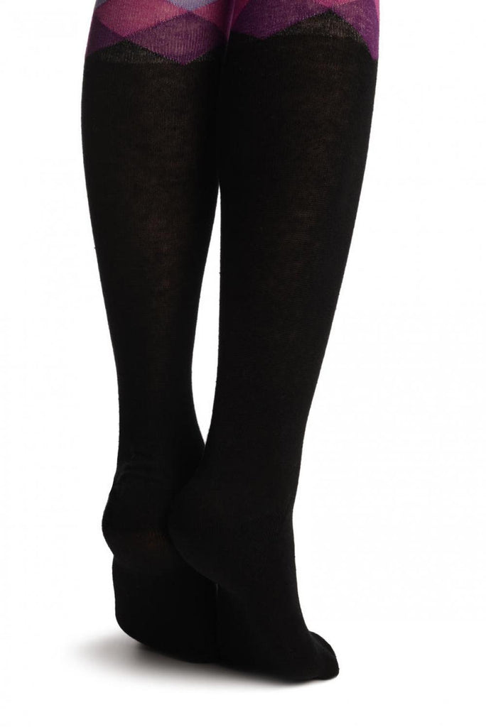 Liss Kiss Black With Pink Arlecchino Top - Over The Knee Socks