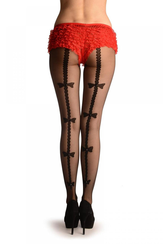 liss kiss Black With Plate Seam With Bows & Large Crystals - Tights