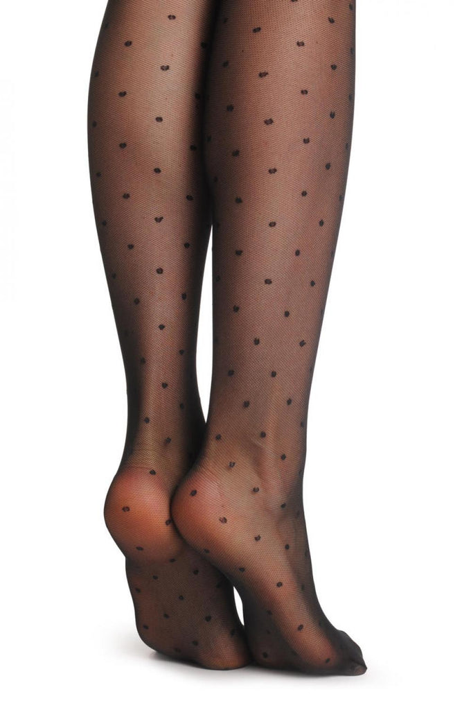 Liss Kiss Black With Polka Dot Faux Stockings & Checkered Top 20 Den - Tights