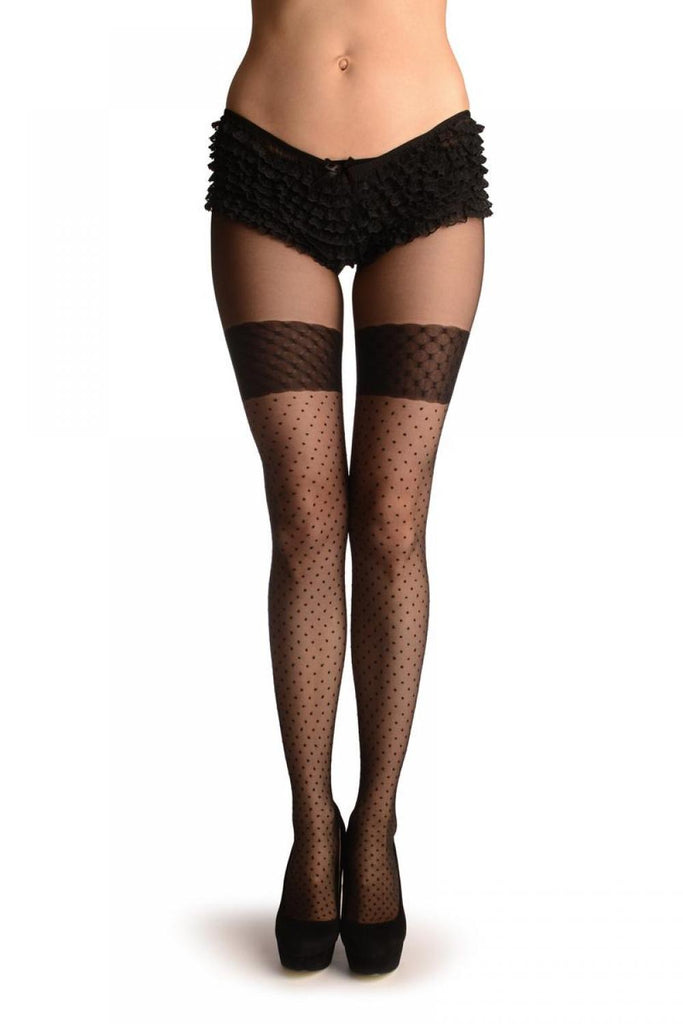 liss kiss Black With Polka Dots Faux Stockings - Tights