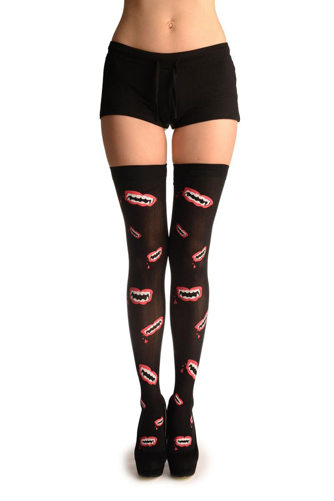 liss kiss Black With Printed Vampire Kiss (Halloween) - Hold Ups