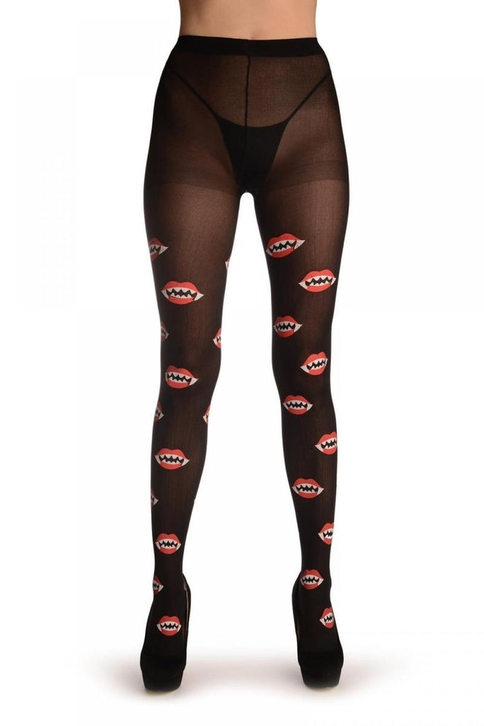 Liss Kiss Black With Printed Vampire Kiss (Halloween) - Tights