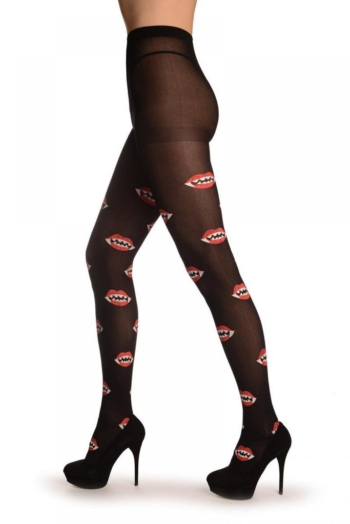 Liss Kiss Black With Printed Vampire Kiss (Halloween) - Tights