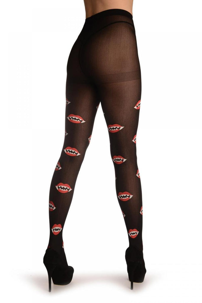 Liss Kiss Black With Printed Vampire Kiss (Halloween) - Tights