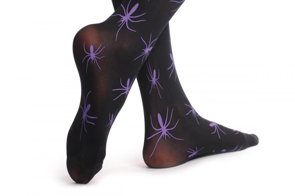 Liss Kiss Black With Purple Halloween Spiders - Tights
