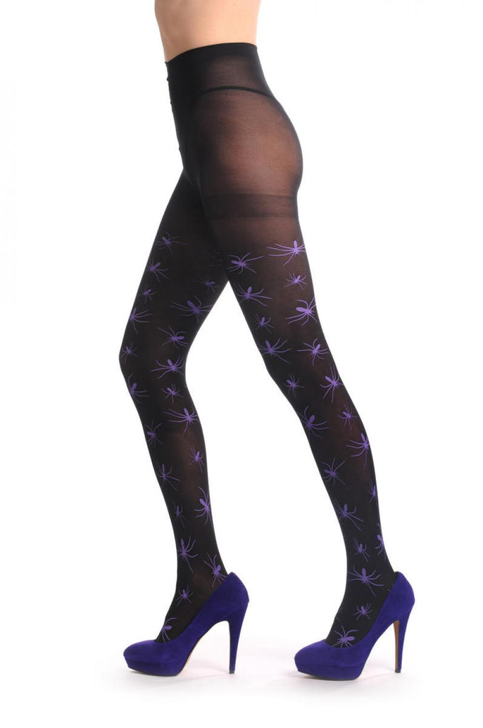 Liss Kiss Black With Purple Halloween Spiders - Tights