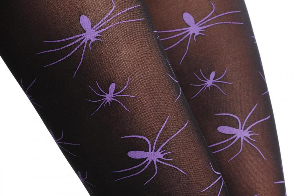 Liss Kiss Black With Purple Halloween Spiders - Tights