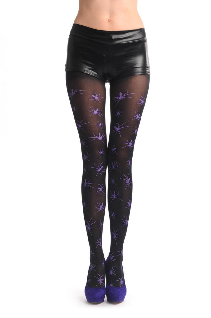 liss kiss Black With Purple Halloween Spiders - Tights