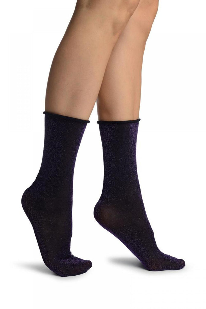 liss kiss Black With Purple Lurex Comfort Top Ankle High Socks - Socks