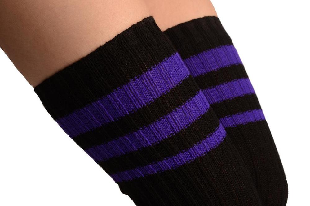 Liss Kiss Black With Purple Referee Stripes Stirrup Dance/Ballet Leg Warmers - Leg Warmers