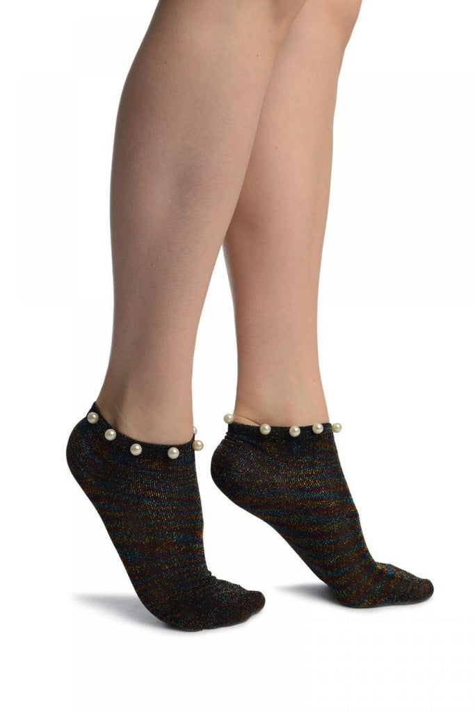liss kiss Black With Raibow Lurex & Pearls Footsies Socks - Footsies Socks