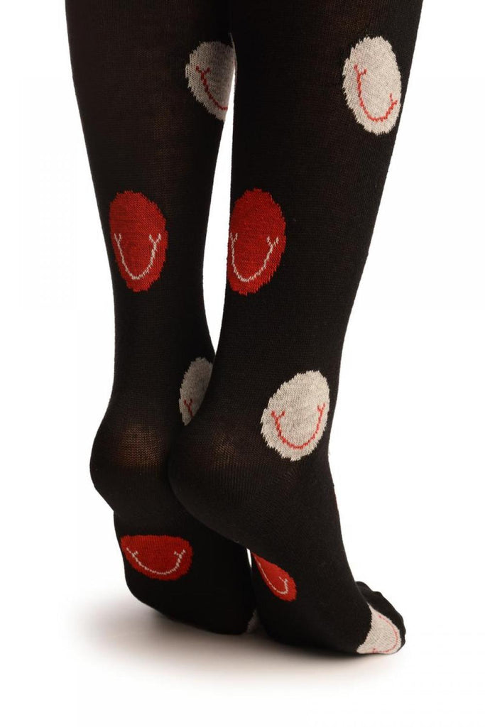 Liss Kiss Black With Red And White Smiling Balls Over The Knee Socks - Over The Knee Socks