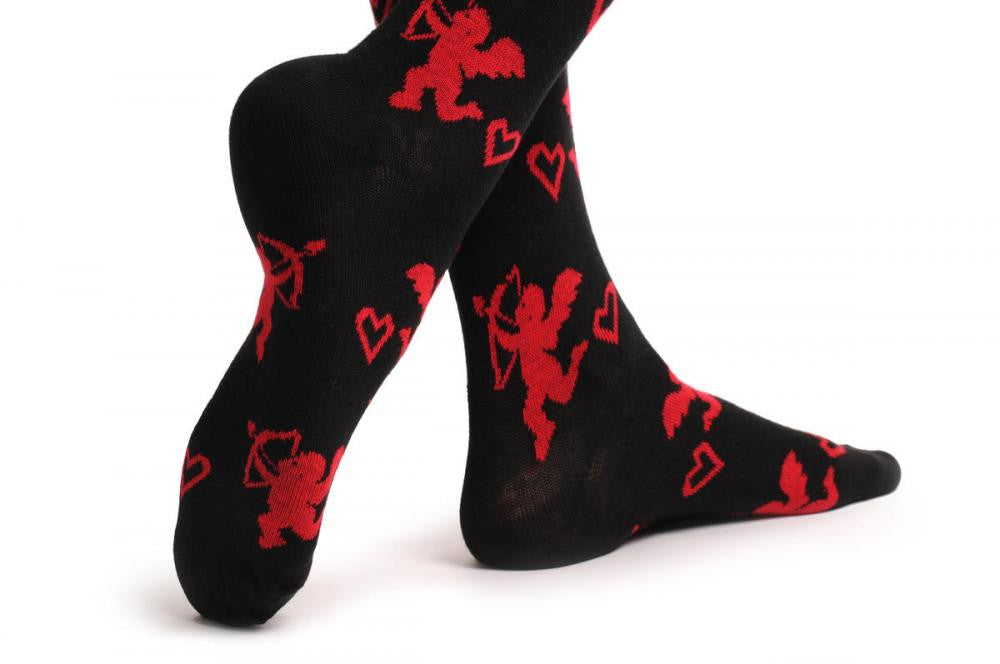 Liss Kiss Black With Red Cupid Angels - Over The Knee Socks