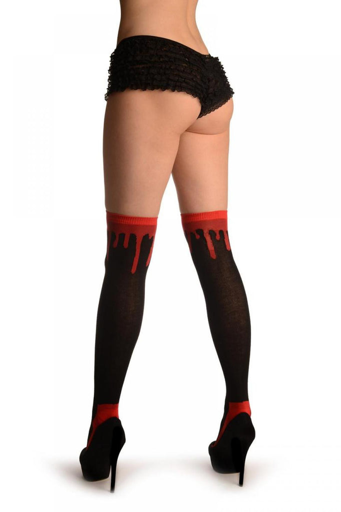 Liss Kiss Black With Red Dripping Paint (Halloween) - Over The Knee Socks
