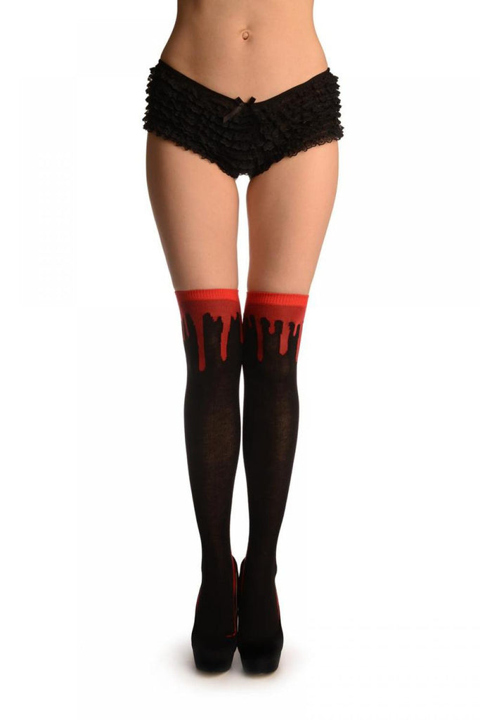 liss kiss Black With Red Dripping Paint (Halloween) - Over The Knee Socks